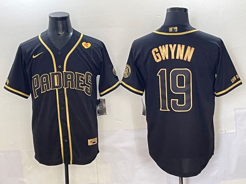 Men 2025 San Diego Padres #19 Gwynn Black Gold Throwback Nike MLB Jersey style 09->san diego padres->MLB Jersey